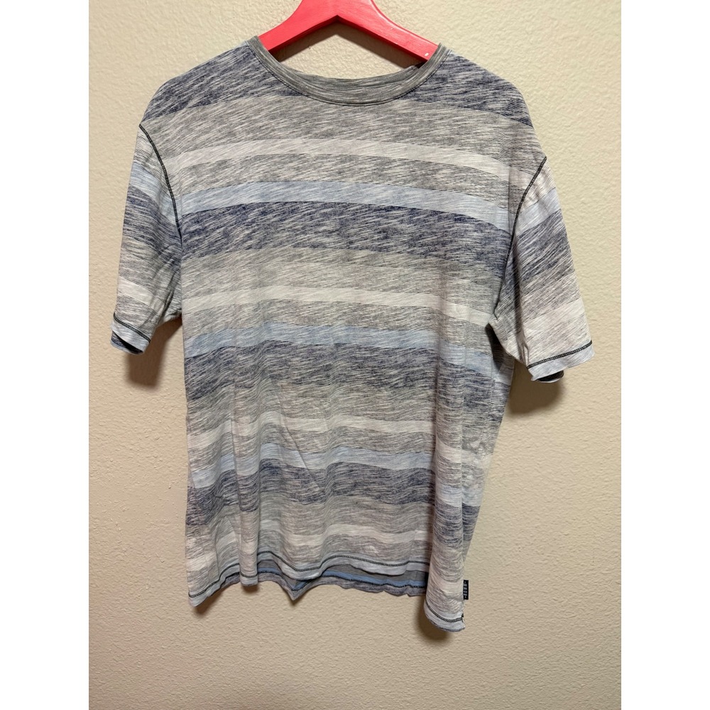 ROWM Mens Blue Grey Striped Short Sleeve Crew Neck T-Shirt Size Large